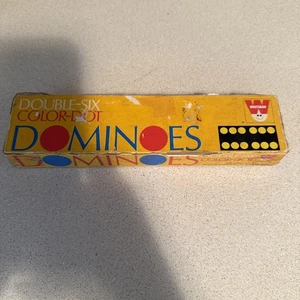 Vintage Whitman Double Six Color Dot Dominoes Complete In Original Box - Picture 1 of 6