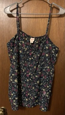 Camiseta sin mangas Mossimo Juniors XXL 2X azul marino estampado floral plisado transparente núcleo de cabaña Foto 1 de 4