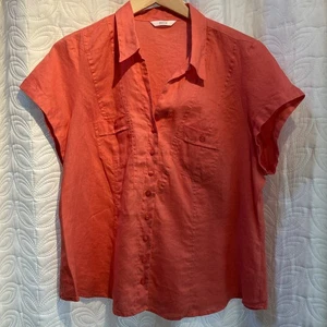 Marks & Spencer Women's Coral Orange Linen Short Sleeved Blouse Top Size 20 - Picture 1 of 4