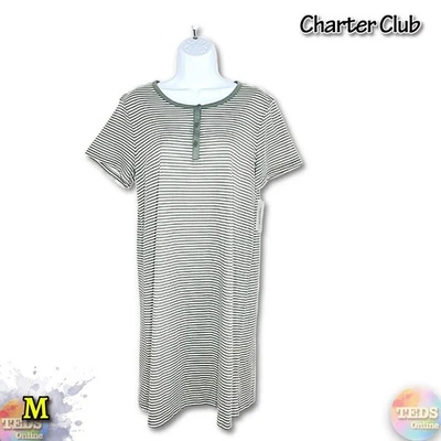 Camisa para dormir Henley manga corta a rayas verdes talla M Charter Club nueva con etiquetas Foto 1 de 4