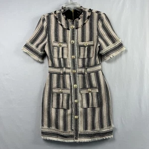 Beulah Style Shirt Dress Medium Button Up Tweed Sequin Beige Black Artsy New - Picture 1 of 15