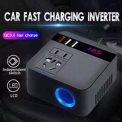 Car Inverter 150W Peak DC12V/24V 110V/220V Sockets Power Adaptor Fast Charging - Image 1 of 4