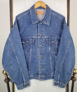 VTG Levis Mens Size XL Denim Trucker Jacket Made in USA Button Front Blue Red Ta - Picture 1 of 22