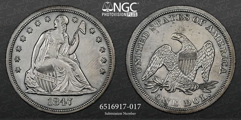 1847  $1 SEATED LIBERTY DOLLAR NGC AU DETAILS "CLEANED" #6516917-017 Cover