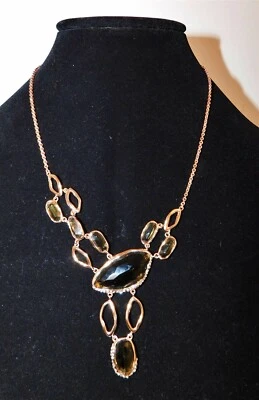 Alexis Bittar Rose Gold Metal Amber Gray Jeweled Rhinestone Necklace - Image 1 of 4