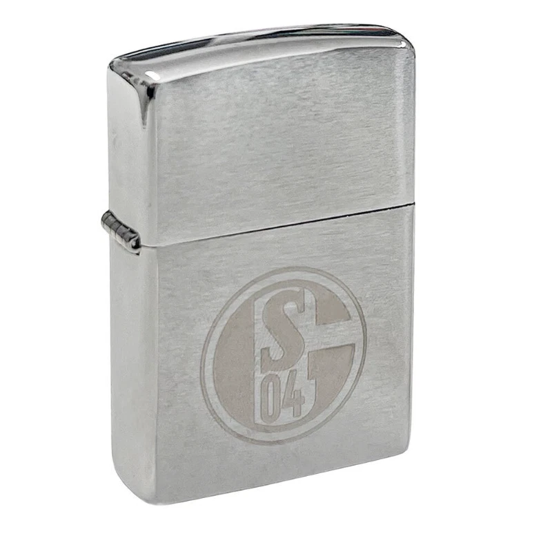 ZIPPO FC Schalke 04 Chrom Gebürstet Sturmfeuerzeug Feuerzeug mit Box Fanartikel