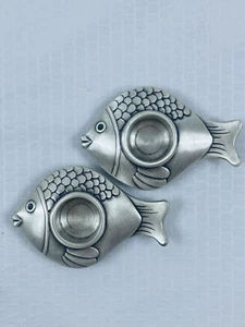 Two Tropical Fish Mini Pewter Candle Holders Set/2 Ocean Fish Nautical - Picture 1 of 4