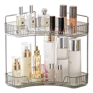 Corner Counter Bathroom Organizer Countertop 2 Tiers Cosmetic Perfume Tray Vanit - Picture 1 of 6