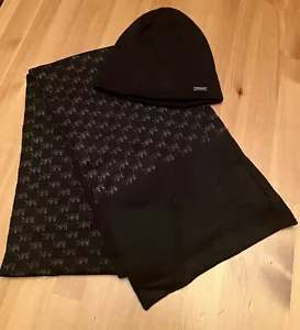 Michael Kors MK Logo Womens Black Knit Beanie Hat and Scarf Set - Picture 1 of 4