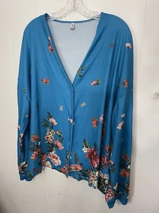 Misslook 2X Blue floral cardigan sweater Stretchy Knit long sleeve - Picture 1 of 5