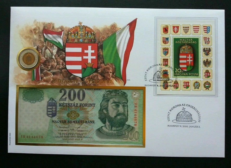 [SJ] Hungary Emblem 2000 Flag King Royal FDC (banknote coin cover) *3 in 1  - Image 1 of 4