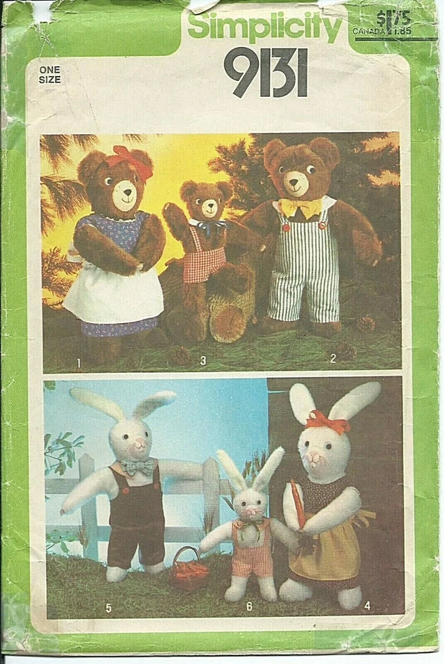S 9131 sewing pattern 2 sizes BEAR Bunny RABBIT stuffed ANIMALS & CLOTHES ~UNCUT - Image 1 of 1