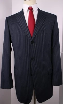 Traje Hugo Boss Azul Rayas Lana Tres Botones 44 Largo 36 33 Plano 44L Foto 1 de 4
