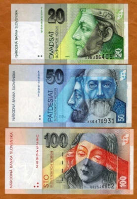 Set Eslovaquia, 20-50-100 Corun, 2004-2006 P-20-21-44, UNC Foto 1 de 2