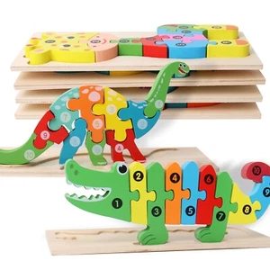 SHIERDU Wooden Puzzles for Kids, Toddler Number Puzzle, Old Wooden Dinosaur P... - Picture 1 of 7