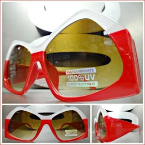 OVERSIZED RETRO CAT EYE Style SUN GLASSES Unique Funky Unusual Shape Red Frame - Picture 1 of 6