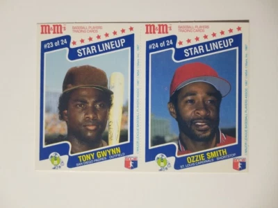 1987 M&M STAR LINEUP TRADING CARD PANEL TONY GWYNN #23 OZZIE SMITH #24 - Image 1 of 2