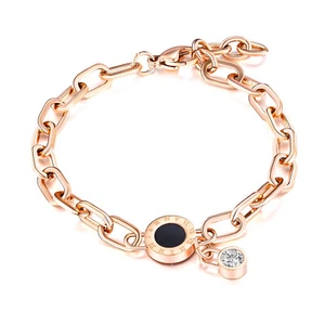ARMBAND EDELSTAHL DAMEN ROSE GOLD HOCHGLANZ HOCHZEIT ZIRKONIA - Bild 1 von 4