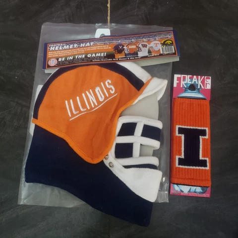 Illinois Football Helmet Hat Fighting Illini Beanie Tailgaiting w/ Can Insulator Cover