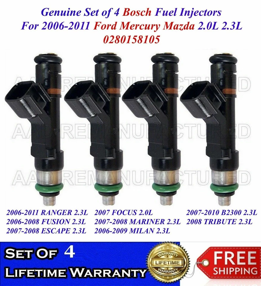 Set Of 4 Bosch OEM Fuel Injectors For 2006-2009 Mercury MILAN 2.3L - Image 1 of 1
