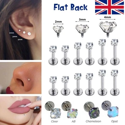 Labret Medusa Piercing Stud Earrings Flat Disc Back Tragus Nose Helix Screw Off - Image 1 of 4