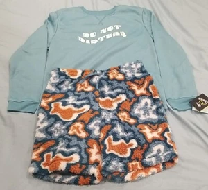ART CLASS Unisex Youth XL 2 Pc Sweatshirt Tie Dyed Fuzzy Shorts Pajama Set Blue - Picture 1 of 9