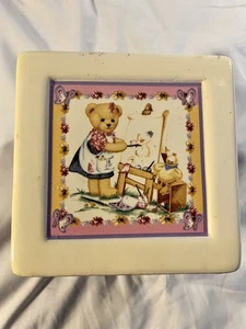 Teddy Bear Art Kid's Coin Bank No Stopper Ceramic Cube Girls Boys Toddler Scene - Picture 1 of 6