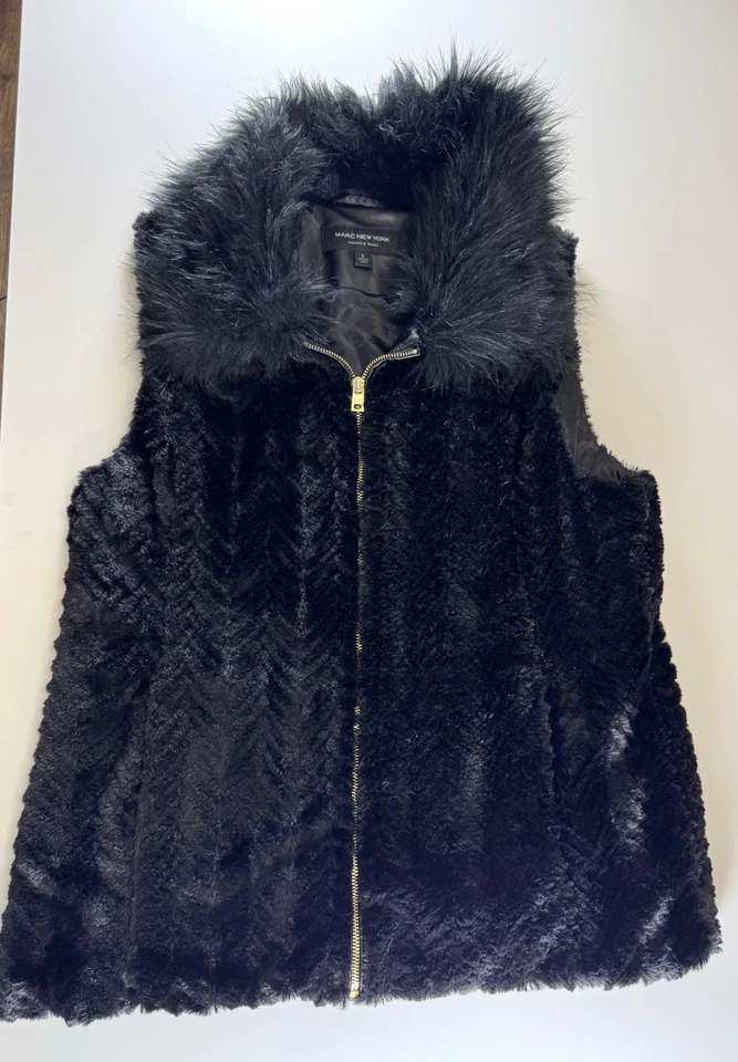 Chaleco Marc New York Negro Imitación Piel Mujer Talla L Cremallera Forrado Bolsillos Cuello en V Foto 1 de 4