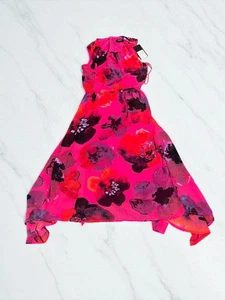 Klass rosa Blumen Neckholder Midikleid - UK 10 - neu mit Etikett - asymmetrischer Saum UVP 45 £  - Bild 1 von 6