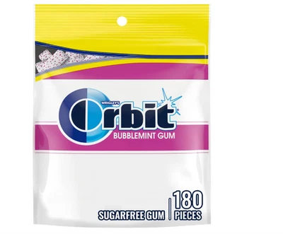 ORBIT Gum Bubblemint Sugar Free Chewing Gum Bulk, 180 Piece Resealable Bag, Bubb - Image 1 of 4