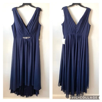 Vestido alto bajo adornado Eliza J azul marino 14 Foto 1 de 4