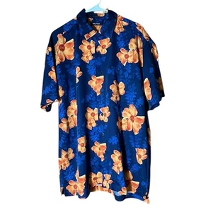 Nautica Hawaiian Shirt Men’s Large Blue Orange Flowers Tropical Aloha - Picture 1 of 6
