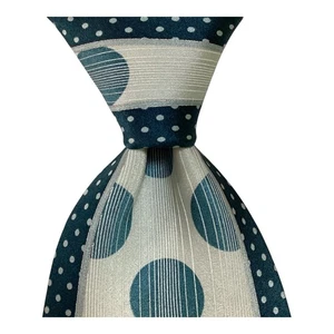 Corbata STEVEN LAND Para Hombres 100% Seda 58 1/8" Diseñador Geométrica POLKA DOT Aqua Usada en Excelente Condición - Imagen 1 de 3
