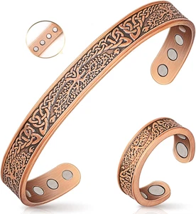 Pulseras de cobre para mujer drenaje linfático pulseras magnéticas anillo magnético para el pulgar - Imagen 1 de 12