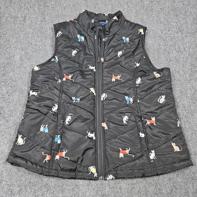 NorthCrest 绗缝 Puffer 背心 XL 黑色猫爱好者 AOP 无袖 Kitty 异想天开 — 第 1/4 张图片