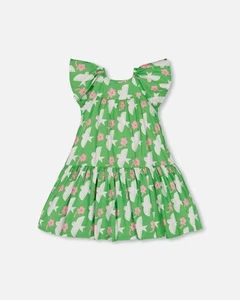 New Deux par Deux flounce sleeves, green w/wht & pink birds dress, 8 yrs,NWT - Picture 1 of 4