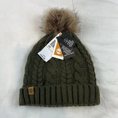 NEW WITH TAGS Timberland Knit Hat Pom-Pom Faux Fur Beanie Hat Women Fleece Lined - Image 1 of 4