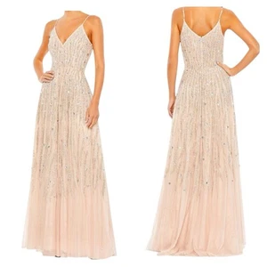 Mac Duggal New 93566 Cream Embellished Beaded Sleeveless A-Line Gown Size 4 - Imagen 1 de 8