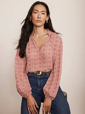 MINT VELVET  size L 14-16 pink tile print Blouse BNWOT - Image 1 of 4