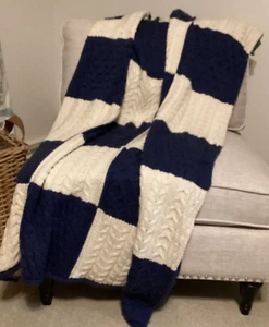 NEW! ARAN WOOLEN MILLS SUPER-SOFT MERINO Cable Knit Patchwork Throw Blanket - Picture 1 of 4