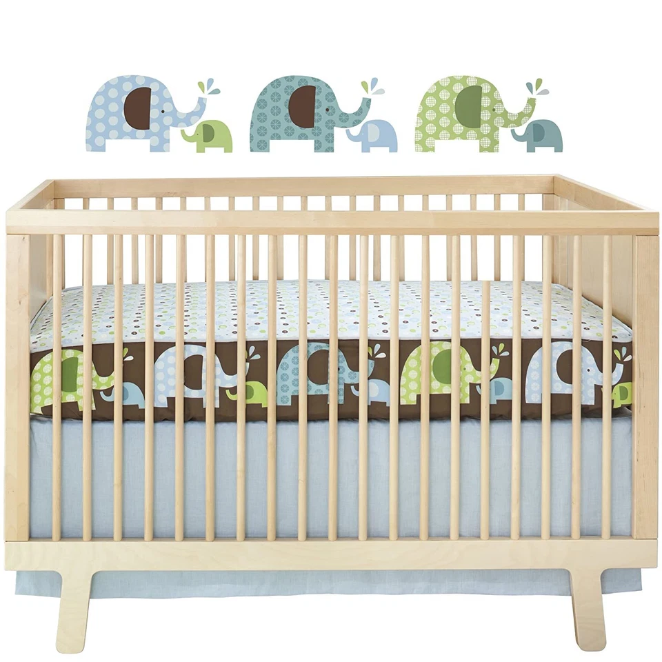 New Skip Hop 4 Piece Bumper Free Crib Baby Nursery Bedding Set Elephant Parade - Image 1 of 4
