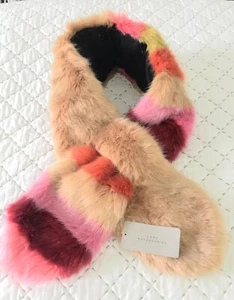 Zara Contrasting Multicoloured Striped Faux Fur Wraparound Scarf BNWT LAST ONE - Picture 1 of 8