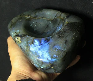 1515g Natural Labradorite Sculpture Shape Ashtray Swagger Healing - Picture 1 of 9