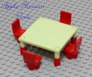 RARE Lego Green CHRISTMAS TABLE & CHAIRS SET - Minifig Friends Size Red Seats - Picture 1 of 5