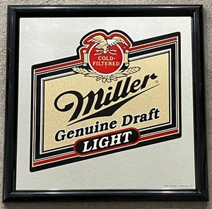 Vintage 1991 Miller Genuine Draft Light Beer Mirrored Sign 20”x20” Bar Man Cave - Picture 1 of 12