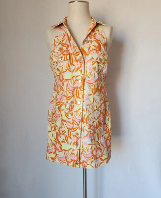 Mini Camisa-Vestido Nicole Miller Floral Cuello Denim Abotonado Sin Mangas Talla L Foto 1 de 4