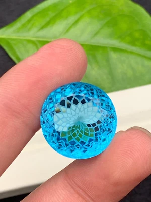 29.8 Ct GIE Certified Natural Swiss Blue Flawless Topaz Round Cut Loose Gemstone - Image 1 of 4