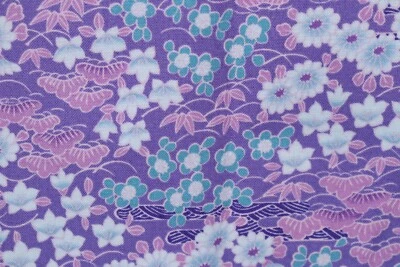 1.0 Yard David Textiles Fabric Rose & Hubble Bruske Asian Look Flowers Purple - Image 1 of 4
