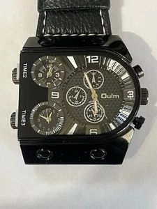 Oulm A Unique Designer Multi Timezone Quartz Men’s Watch Large Dial Black Band - Picture 1 of 11