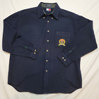 Tommy Hilfiger Blue Wool Blend Flannel Button Down Big Crest Logo Mens Large